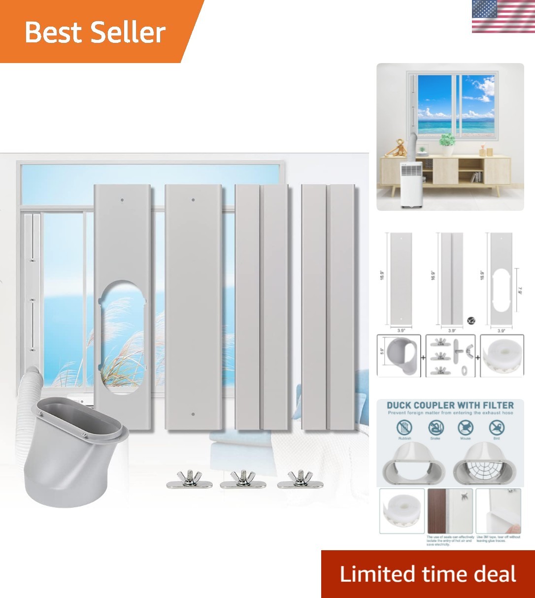 Portable Air conditioner Window Kit, Adjustable Vertical/Horizontal Sliding W…