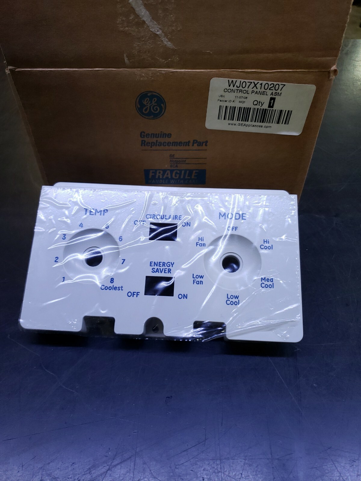 WJ07X10207 GE window AC Air Conditioner Control Panel cover bezel genuine part