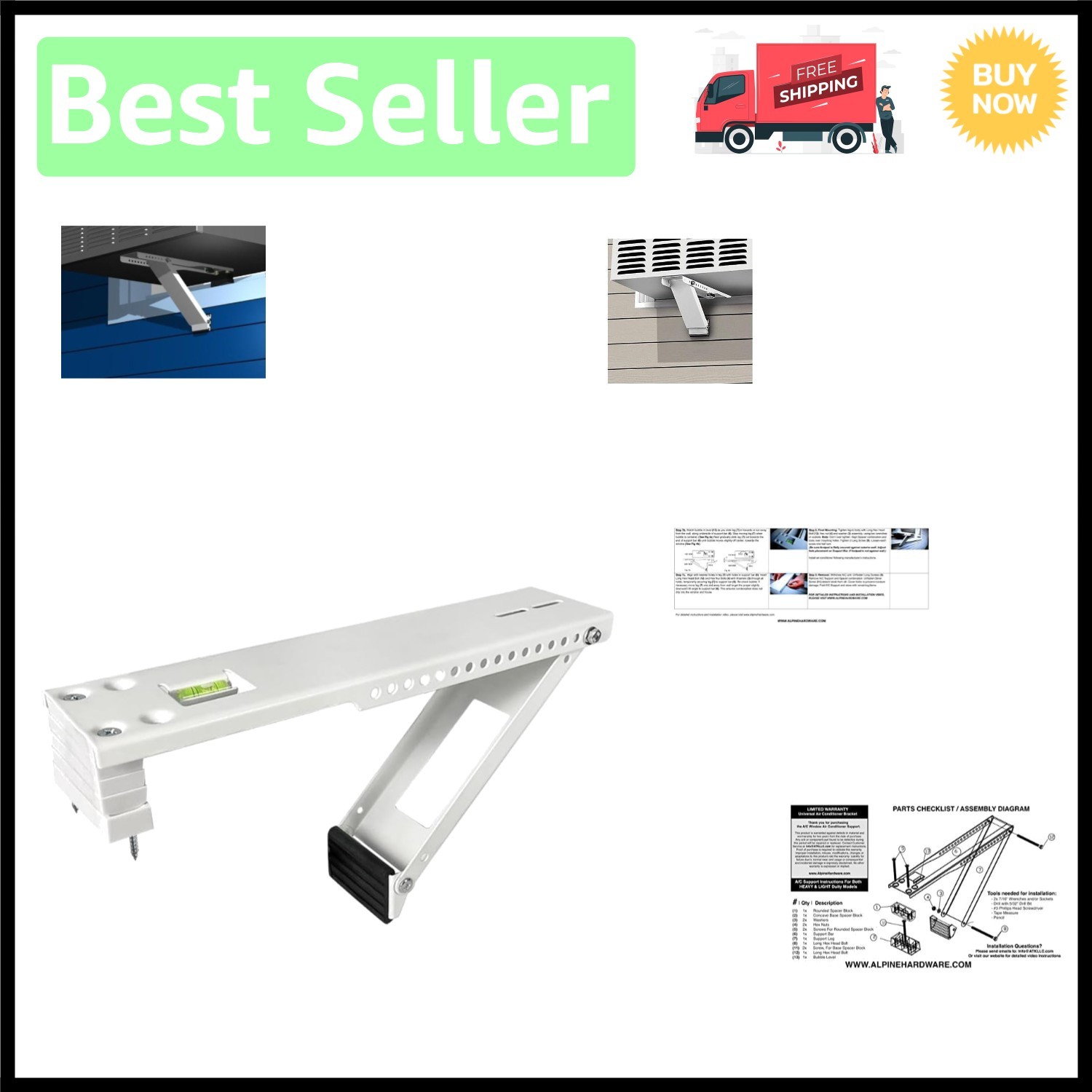 One Arm Window AC Bracket – Reliable Support for 160 lbs, Fits Any Window Style