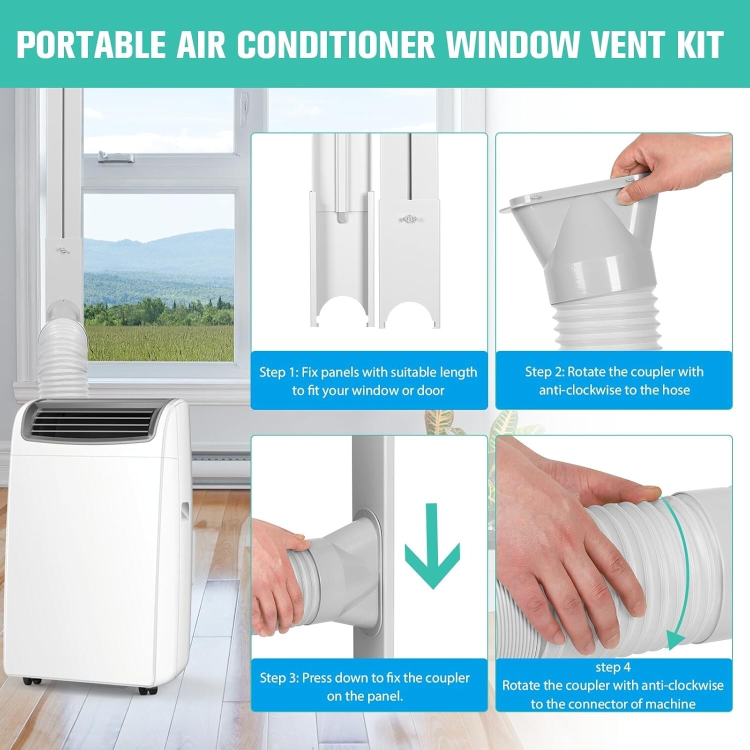 Portable AC Window Vent Kit with 5.1 Inch Hose for Sliding Window