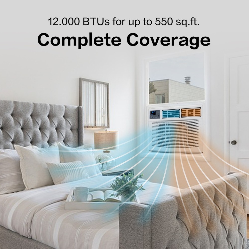 12000 BTU 550 Sq ft Window Air Conditioner & Heat Wi-Fi Enabled AC Unit w/Remote