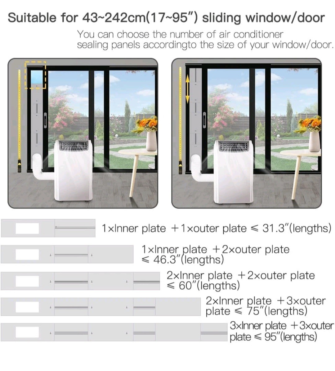 95&Prime;Sliding Door AC Vent Kit with 5.1&Prime;Extendable Hose Screen Net & Weather Strip