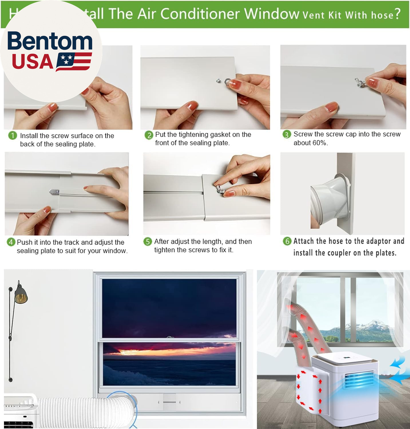 Portable AC Window Vent Kit, Adjustable Vertical/Horizontal Sliding Window Kit P