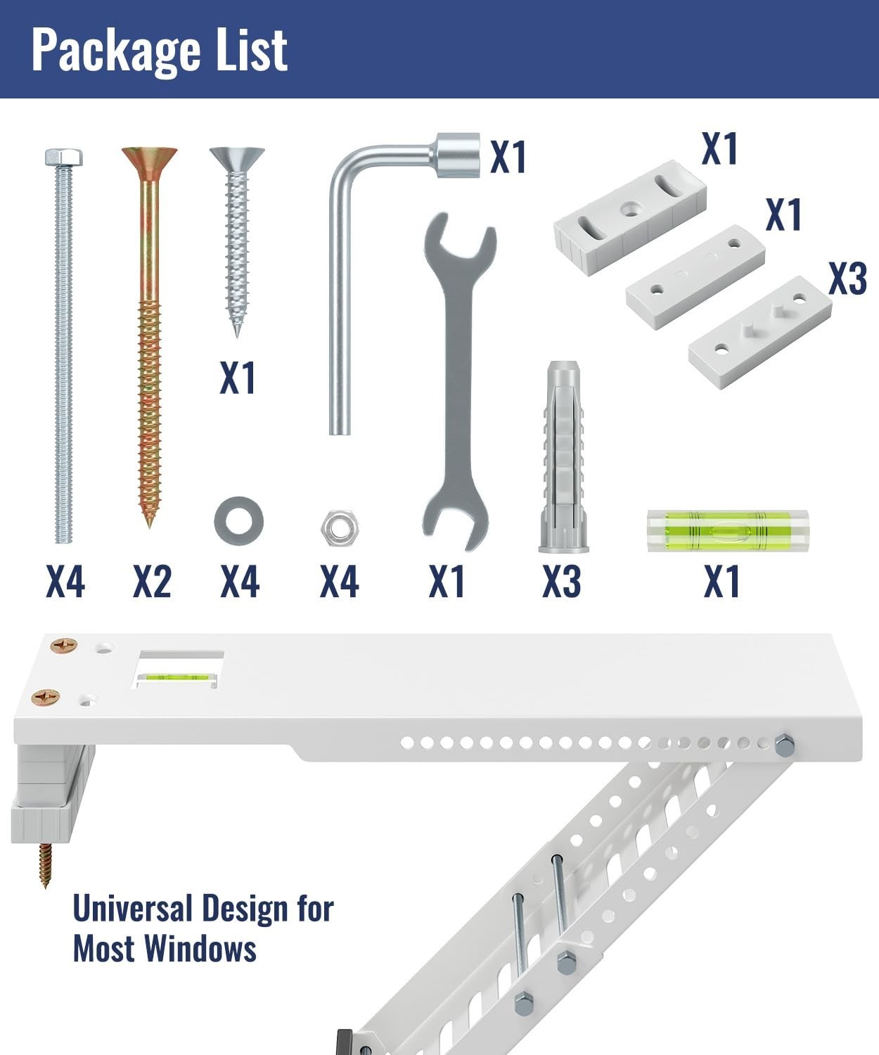 Heavy Duty Window AC Support Bracket, Universal Fit for 12,000-24,000 BTU Units,