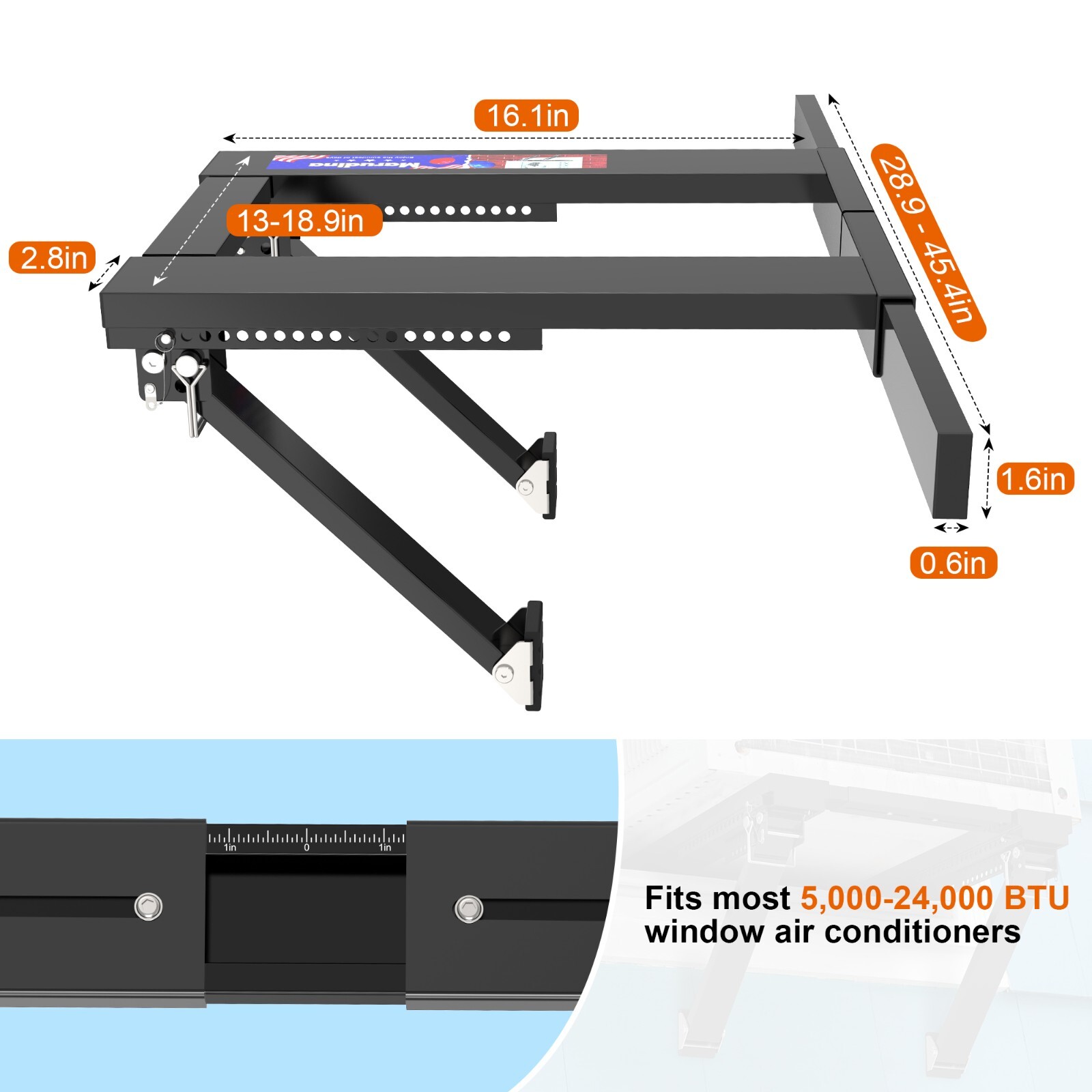 Upgraded No-Drill Window AC Bracket, Adjustable Window Air Conditioner Support
