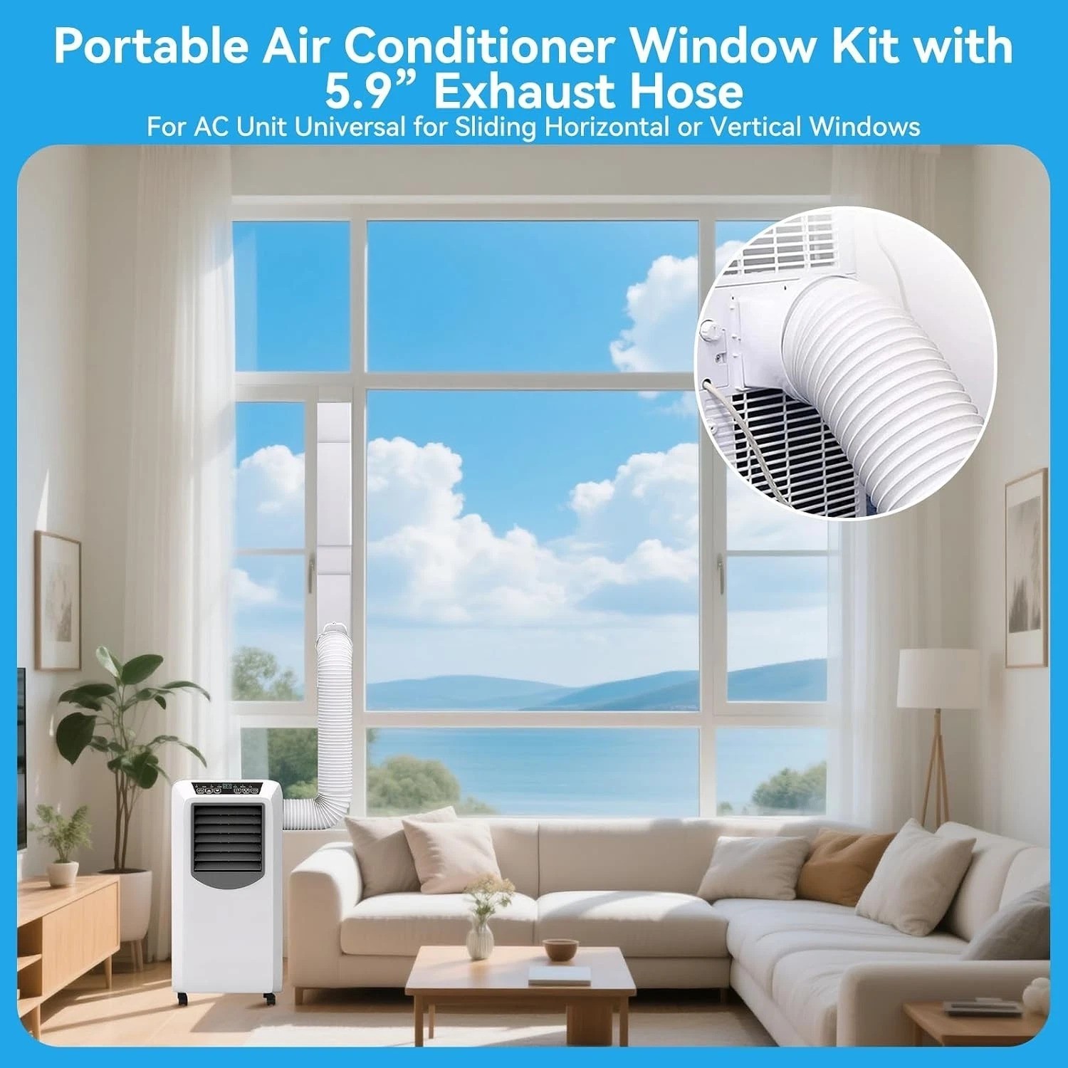 Portable Air Conditioner Window Vent Kit 5.9 Inch Exhaust Hose Adjustable