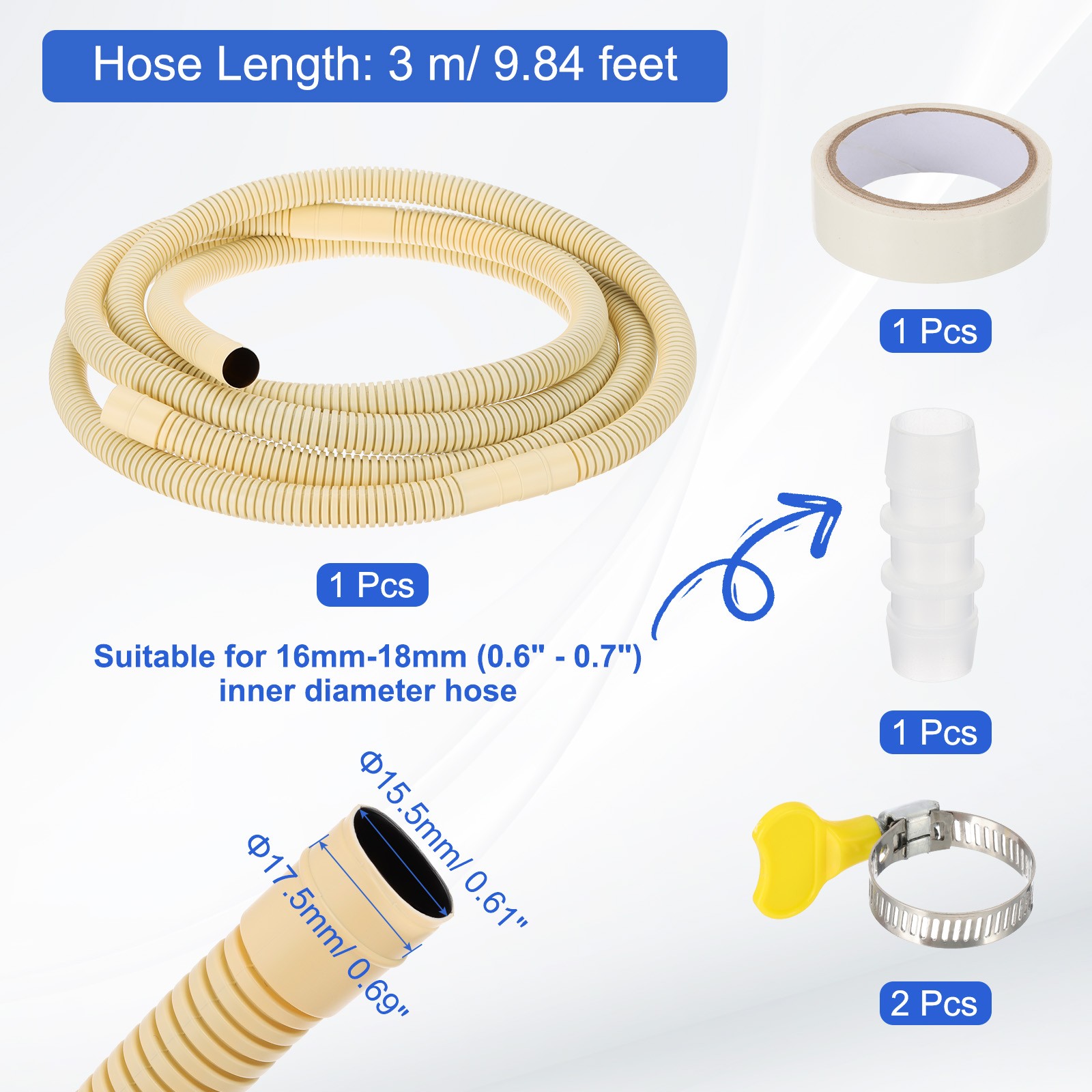 10Ft Air Conditioner Drain Hose Universal AC Drain Hose with Straight Connector