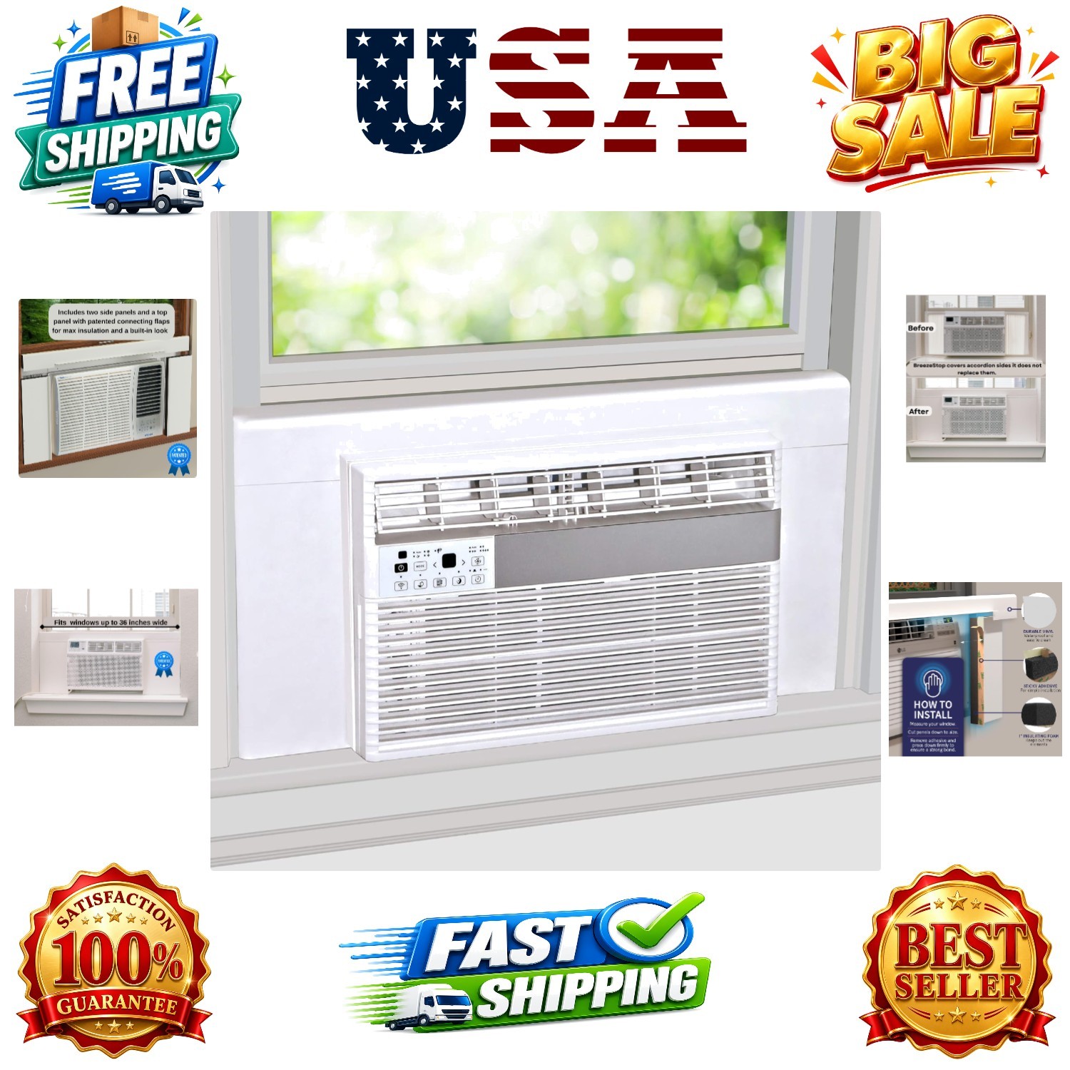 Surround Insulation Side Panels White for Window AC Unit Indoor Air Condition…