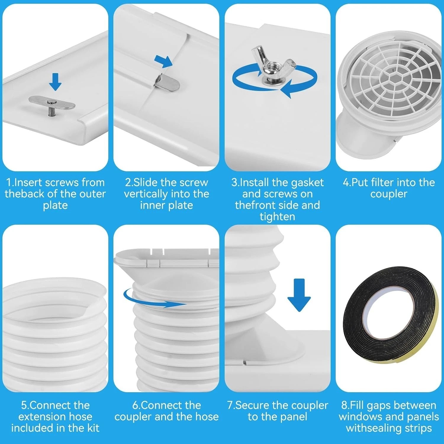 Portable Air Conditioner Window Vent Kit 5.9 Inch Exhaust Hose Adjustable