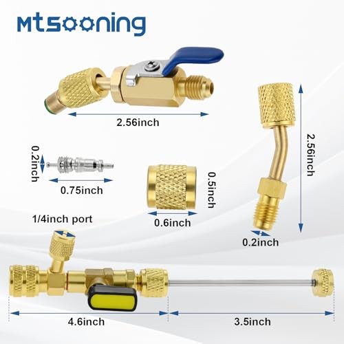 R12 R22 R410A Valve Core Remover Installer Kit,3PCS 45°Ball Valve Adapter |