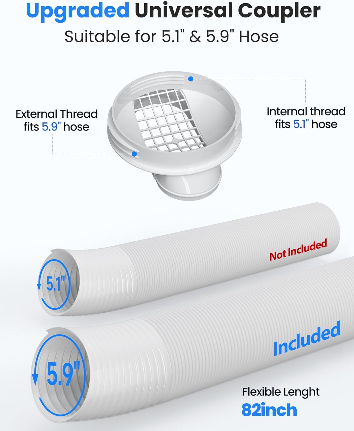 Portable Air Conditioner Window Vent Kit with 82&Prime; Length, 5.9&Prime; Diameter Exhaust