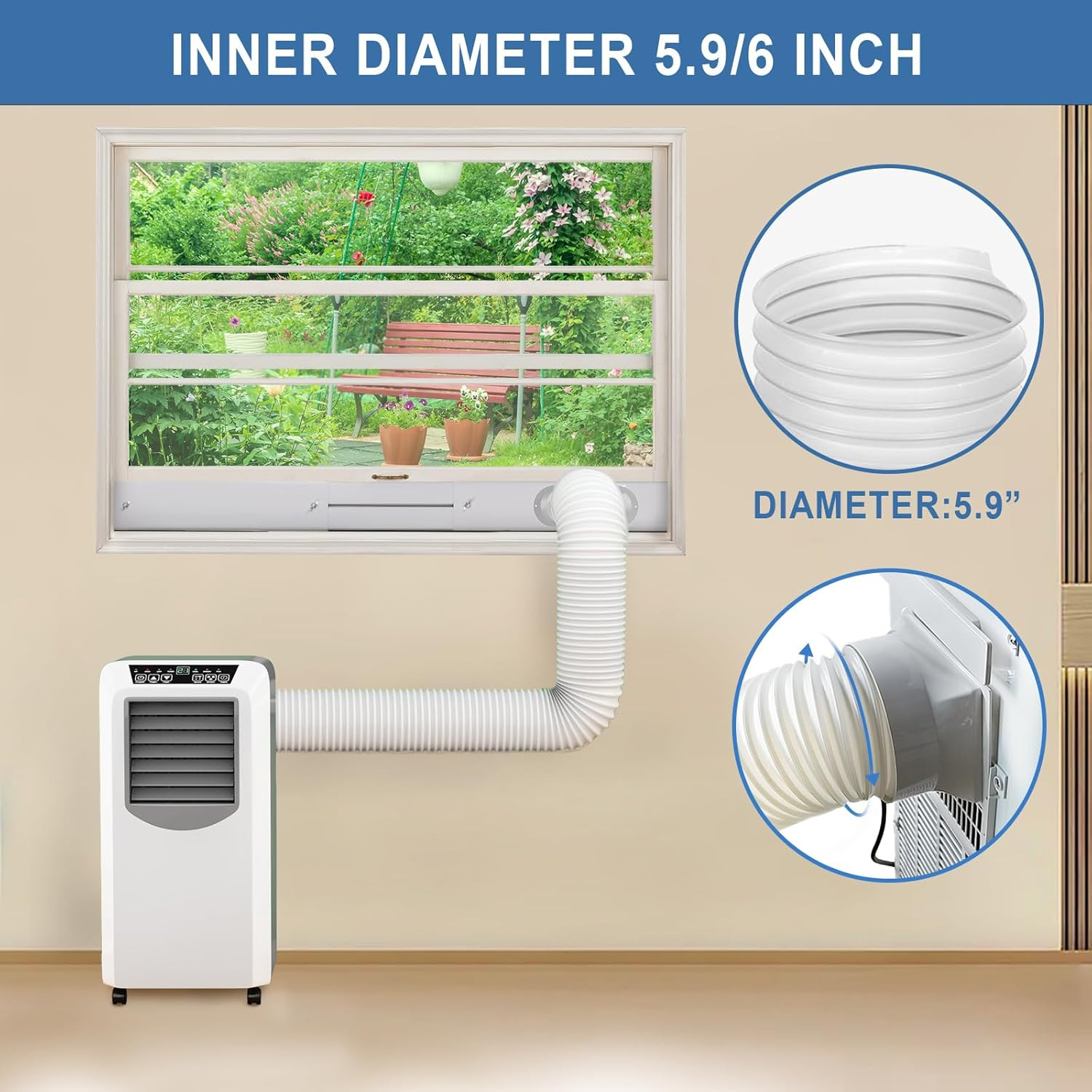 Portable AC Window Vent Kit, Adjustable Vertical/Horizontal Sliding Window Kit P