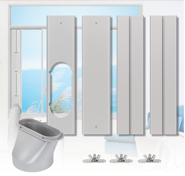 Portable AC Window Kit–Adjustable Plate for 5.9” Hose, Fits Vertical/Horizontal