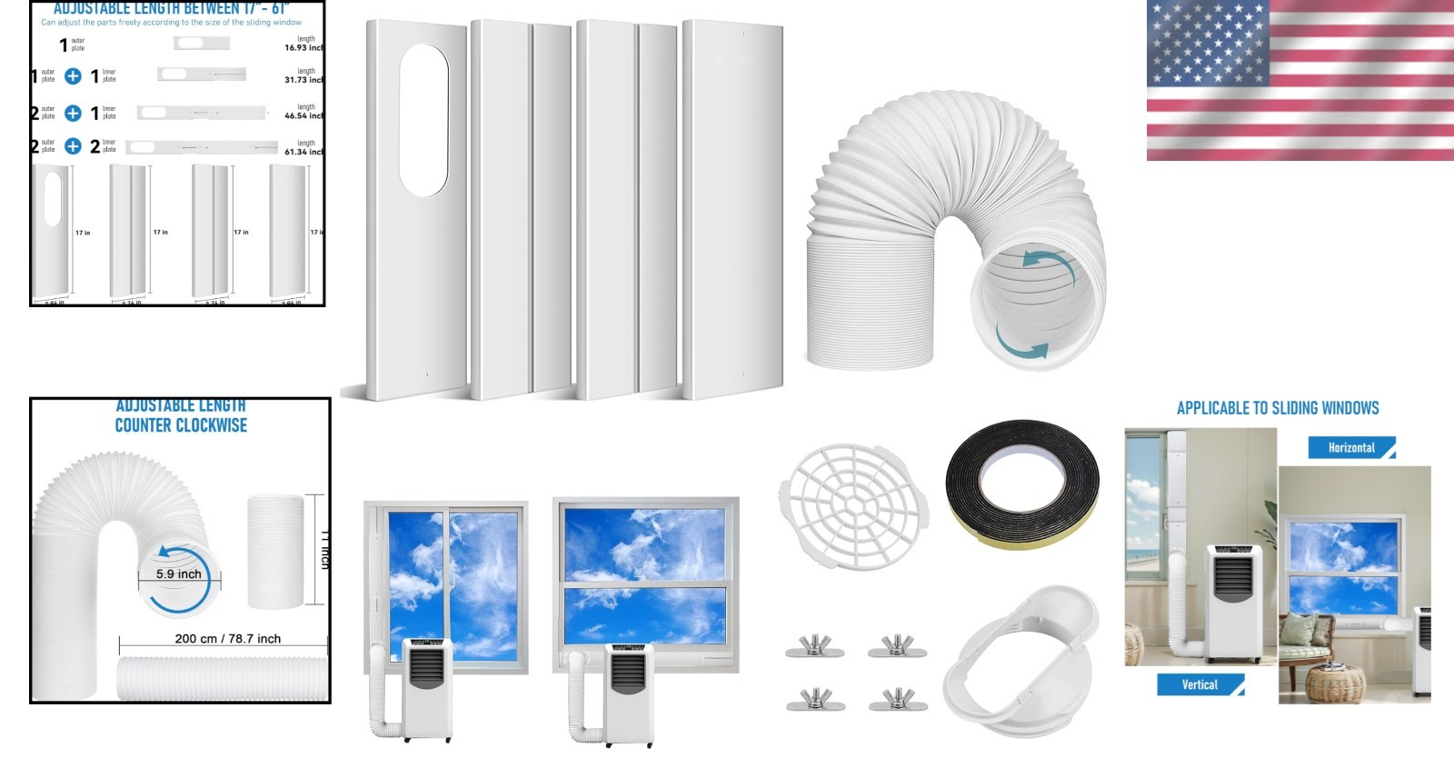 Ultimate Portable Air Conditioner Window Vent Kit | 5.9&Prime; Exhaust Hose & 4 Plates