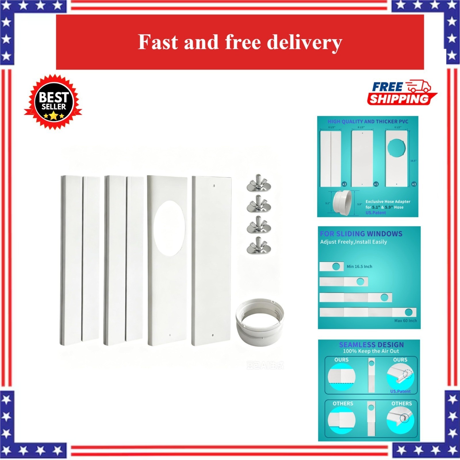 Portable AC Window Vent Kit – Adjustable Seal for 5.1&Prime; & 5.9&Prime; Hoses