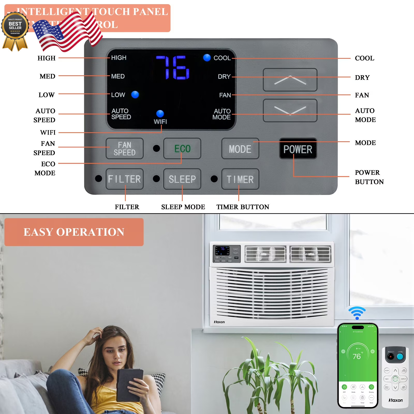 Air Conditioner 8,000 BTU 115-Volt Window Air Conditioner with Wifi and Eco Mode