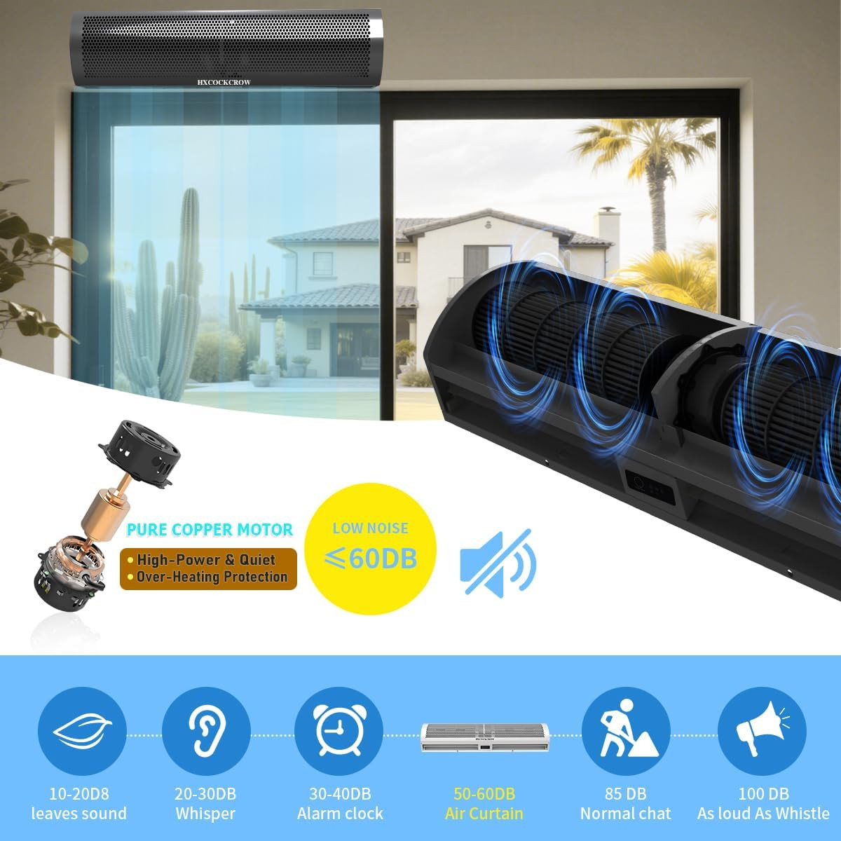 60&Prime; Commercial Air Curtain – Powerful Fly Fan for Doors, Keeps Bugs Out