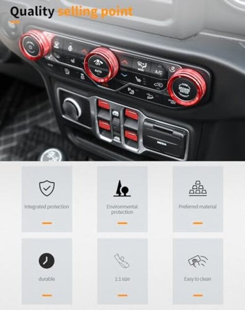 Window Switch Button Cover Volume Radio Air Conditioner Headlight Switch Red