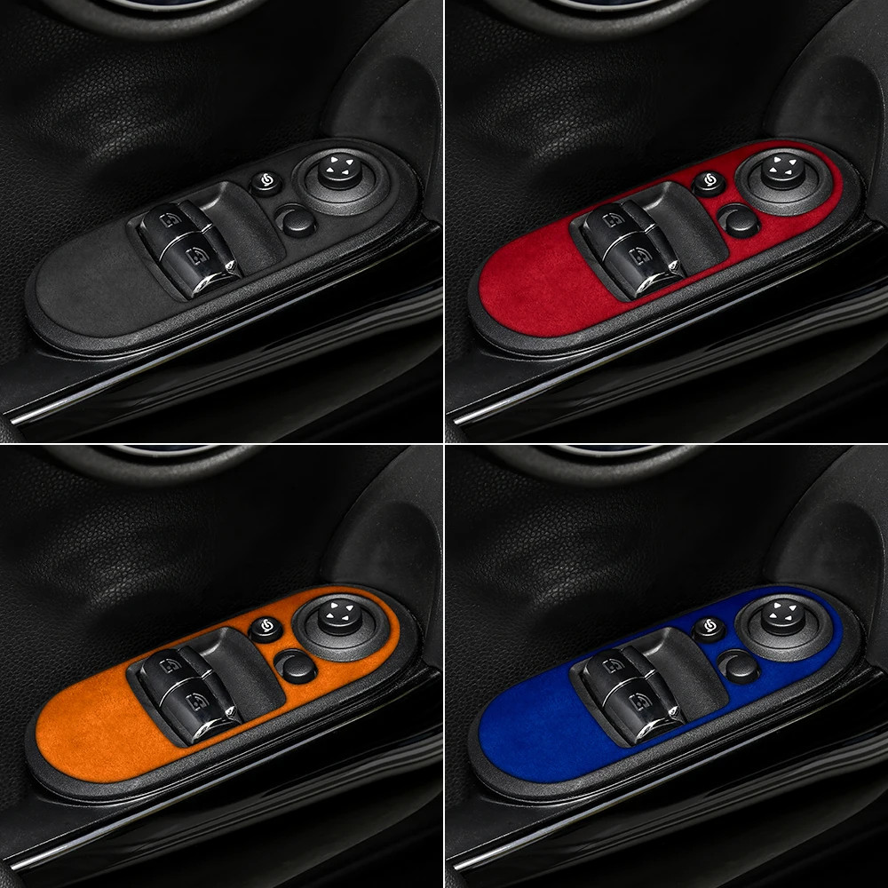 AMBERMILE Italian Top Suede Door Window Lifter Switch Panel Sticker for Mini Coo