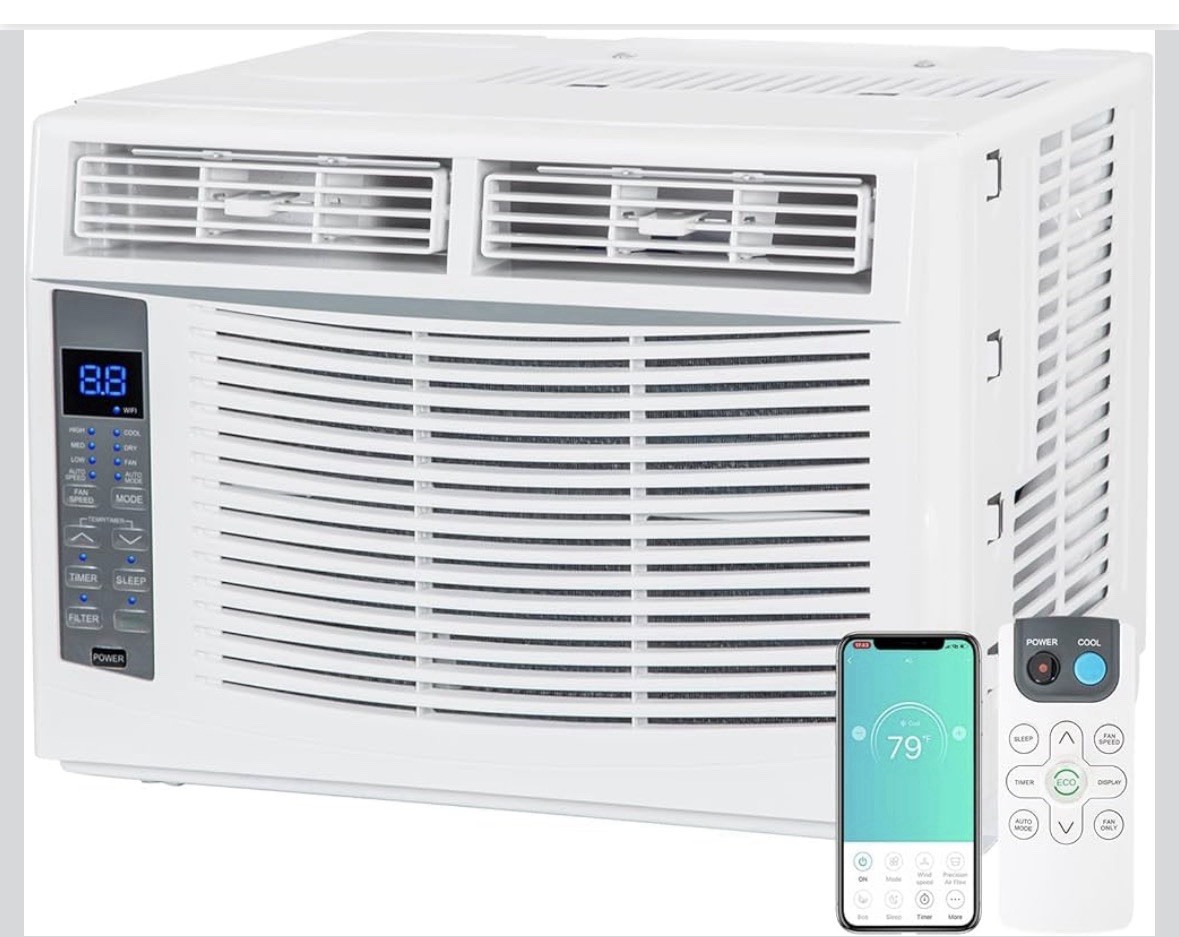 WiFi Enabled 6,000 BTU Window Air Conditioner, Smart Window AC Unit with Remote,