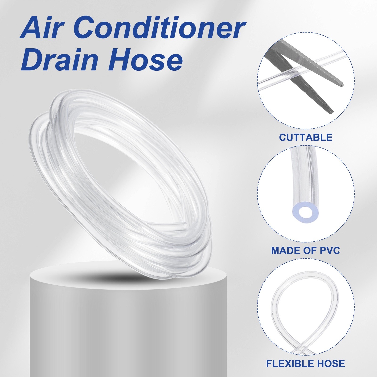 16.4Ft Air Conditioner Drain Hose 1/4&Prime; ID x 2/5&Prime; OD Universal AC Drain Pipe