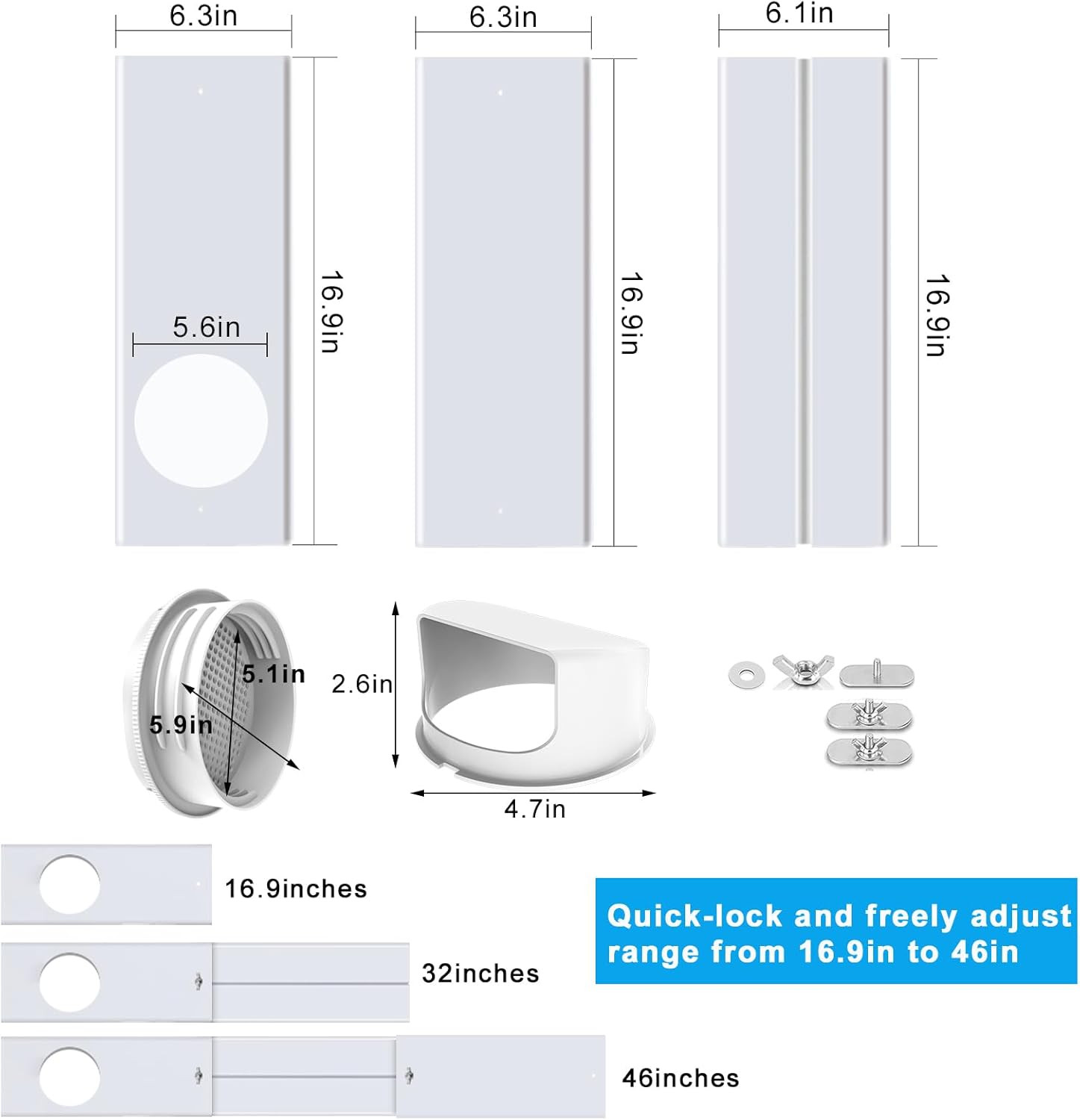 Portable Air Conditioner Window Vent Kit with 2-In-1 Coupler Fit for 5.0&Prime;/5.9” E