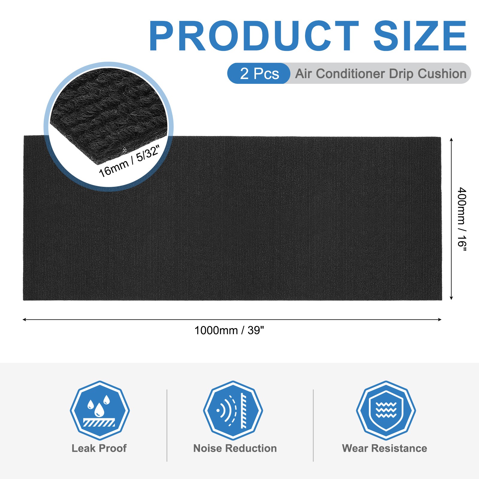 2Pcs Air Conditioner Drip Cushion 39&Prime;x16&Prime;x5/32&Prime; Self-Adhesive AC Top Pad Black