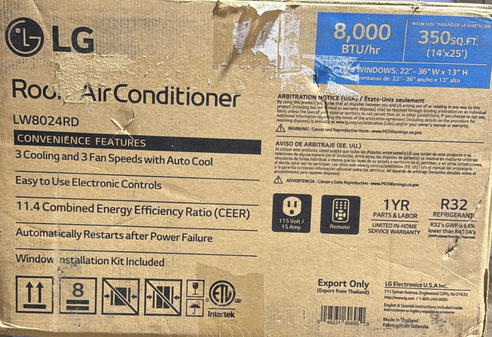 LG 8,000 Window Air Conditioner, 115V, 350 Sq.Ft. (14&prime; x 25&prime; Room Size),…