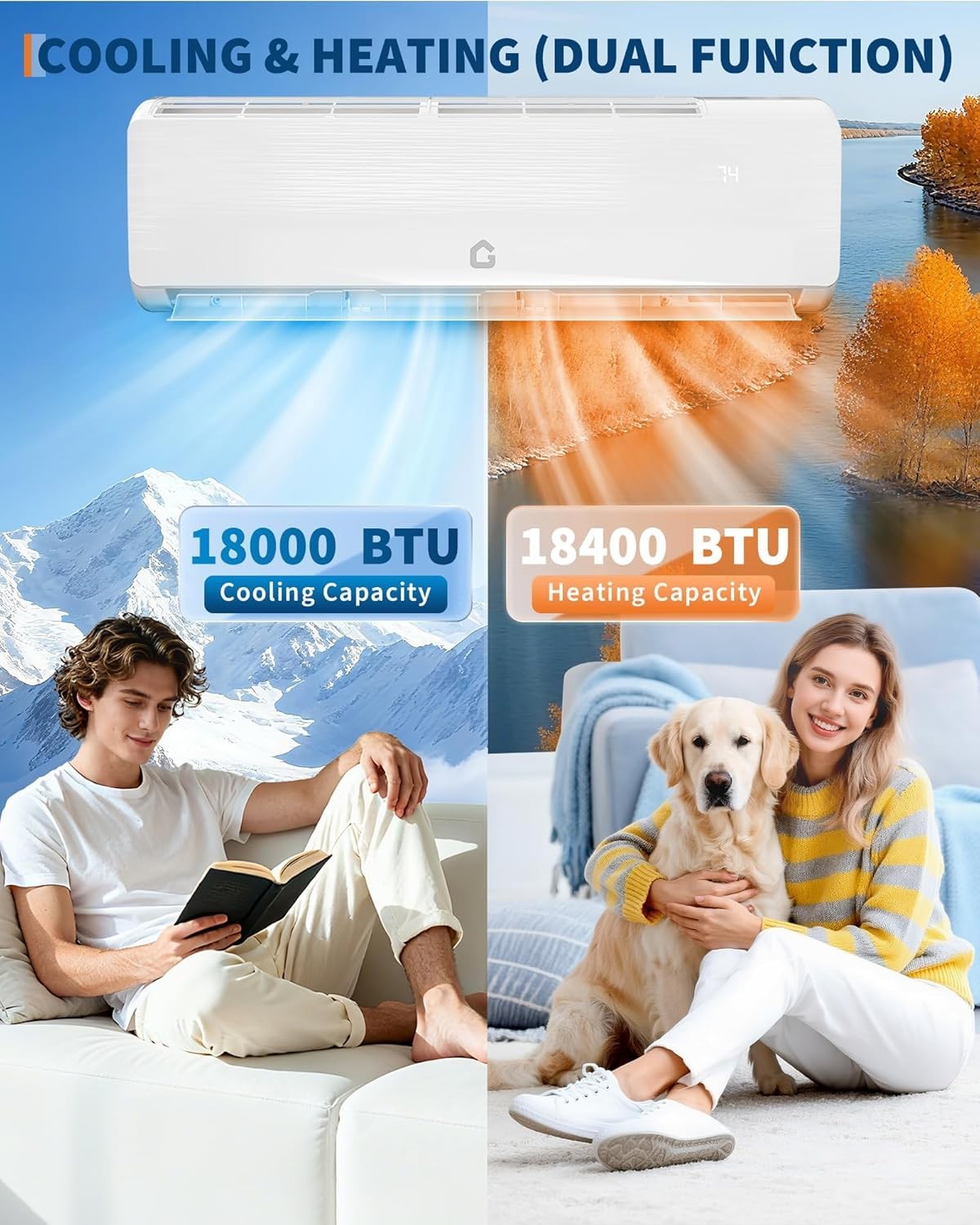 18000 BTU Ductless Mini Split Air Conditioner and Heat Pump 19 SEER2 230V
