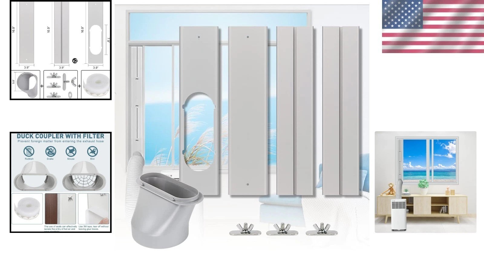 Durable Sliding Window AC Kit for 5.9” Hoses – Perfect for Home Cooling Needs