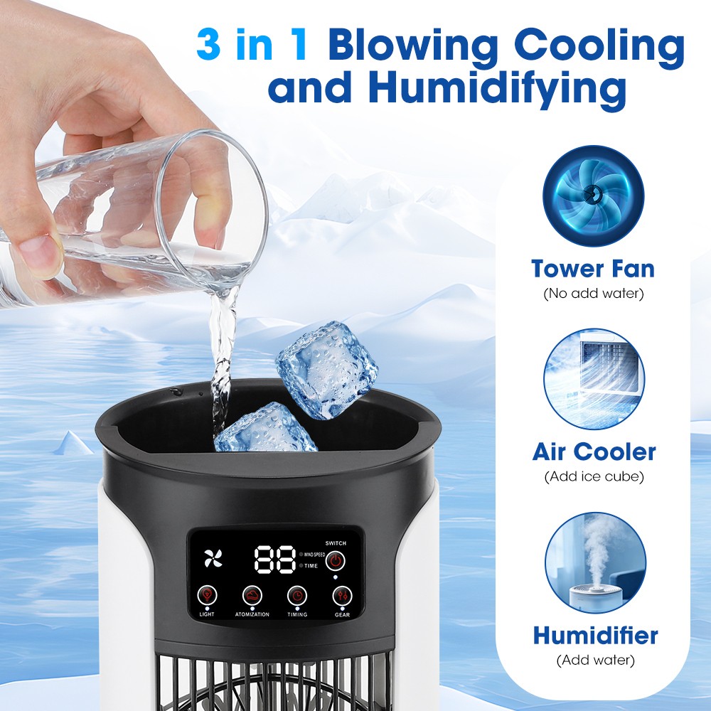 Portable Air Conditioner 3in1 Quiet 6-Speeds Air Cooler Humidifier Cooling Fan