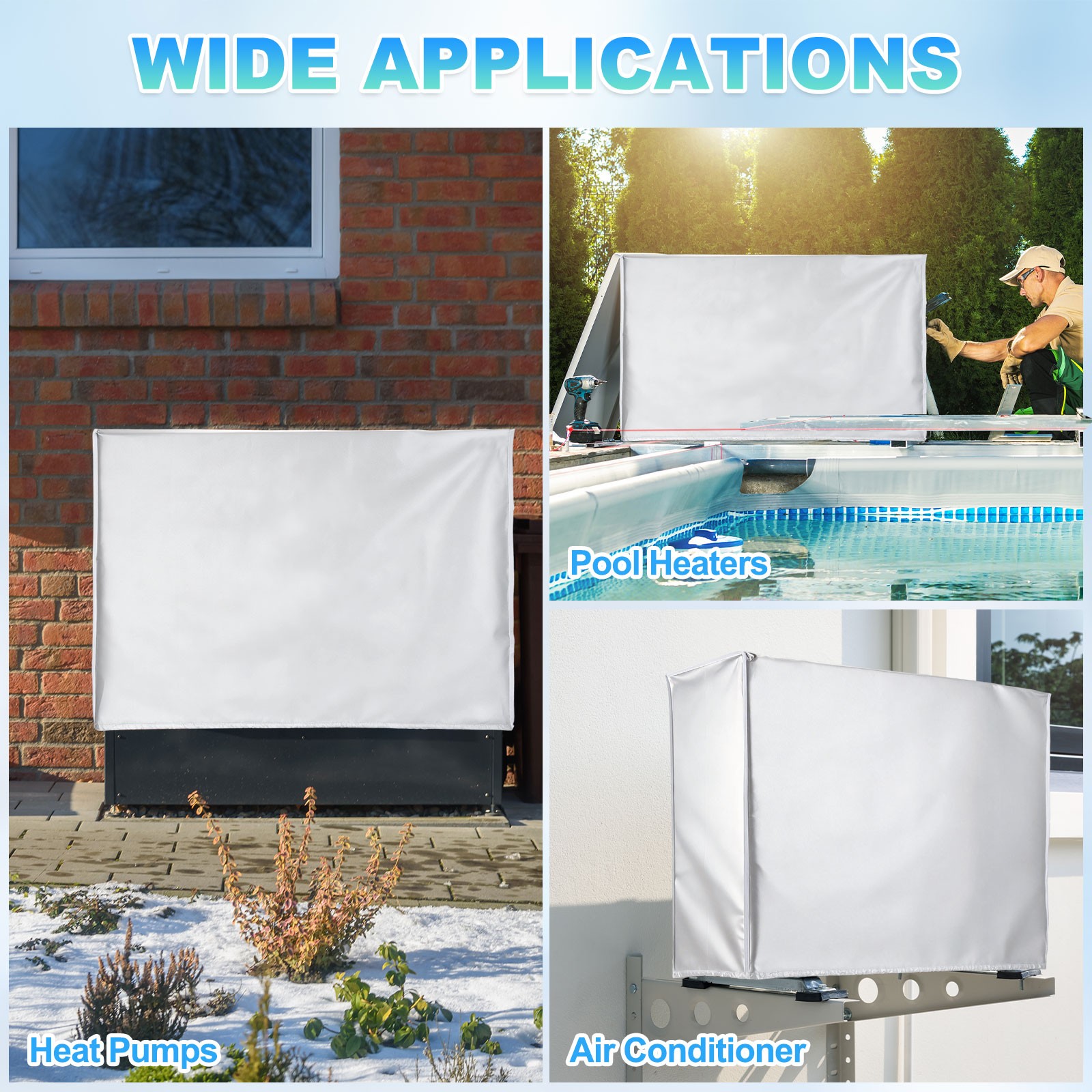 34 x 14 x 24 Inch Air Conditioner Cover, 2 Pcs AC Unit Protector, Silver