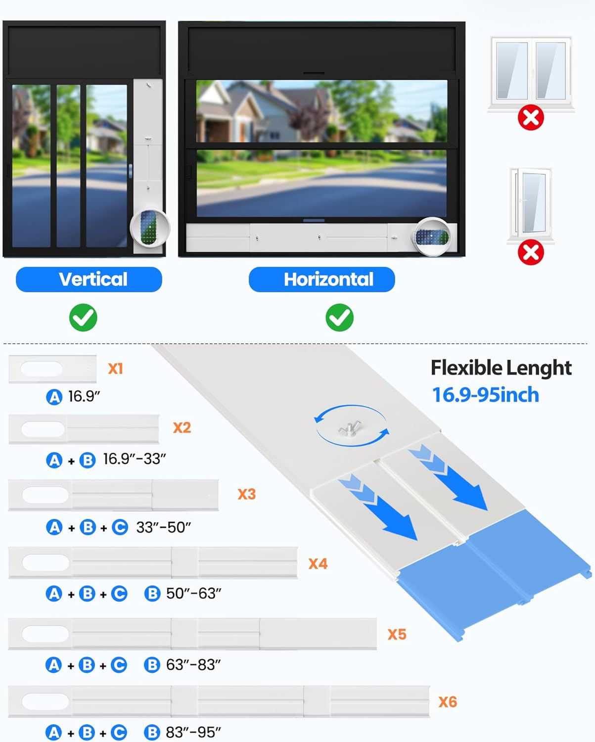 Portable Air Conditioner Window Vent Kit with 82&Prime; Length, 5.9&Prime; Diameter Exhaust