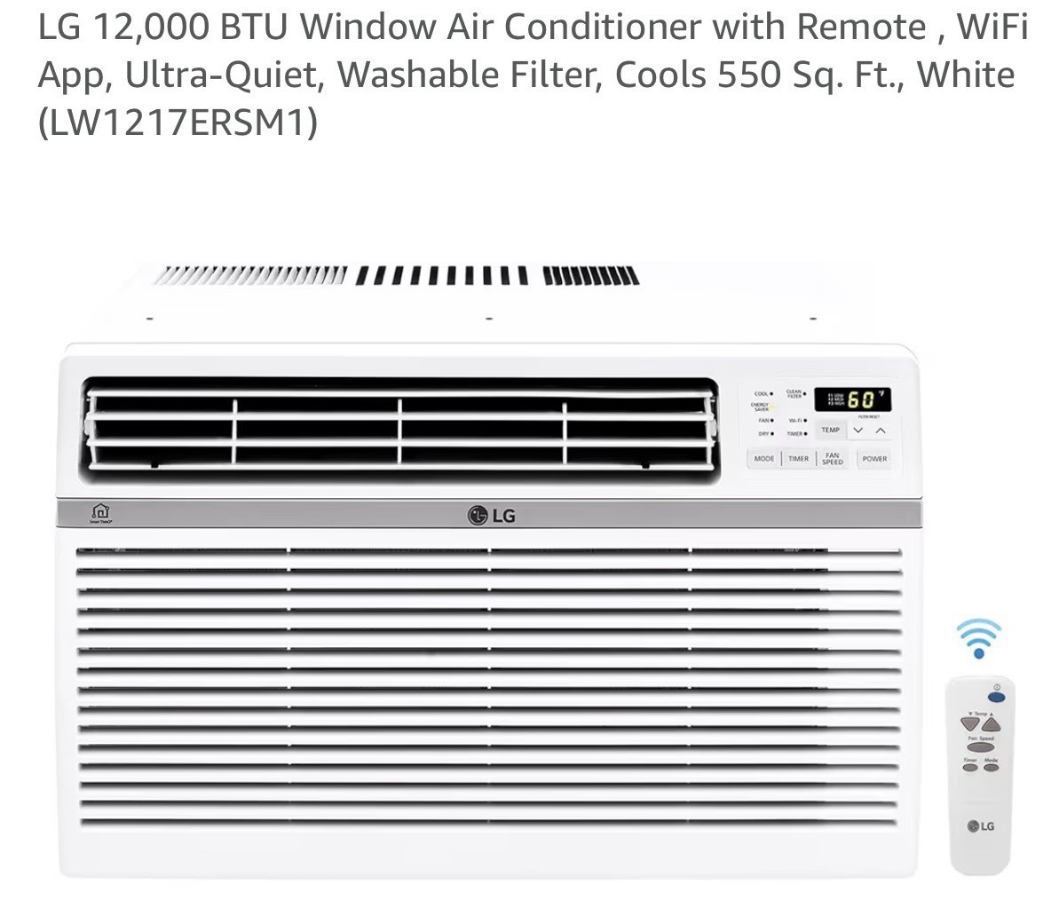 LG 12,000 BTU Window Air Conditioner Wi-Fi Remote White 501-550 sq ft