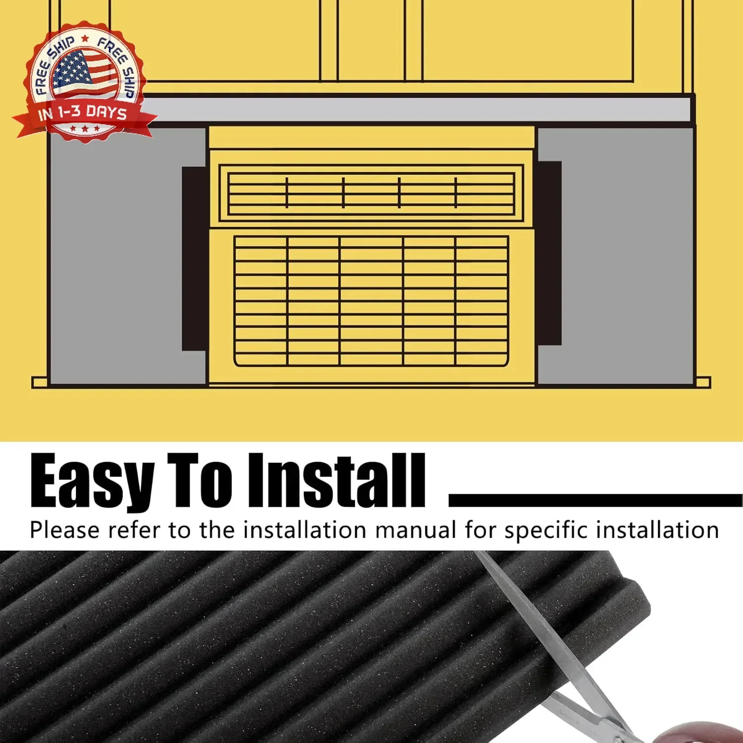 Window Air Conditioner Foam Insulated Panels, 17&Prime; H x 9&Prime; W x 7/8&Prime; T Window AC Si