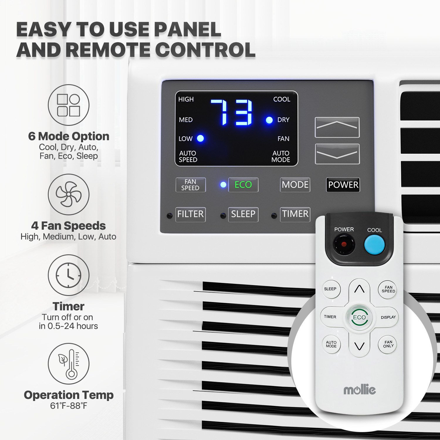 12,000 BTU Window Air Conditioner Auto Restart 6 Mode Dehumidifier Fan 450 sp.ft