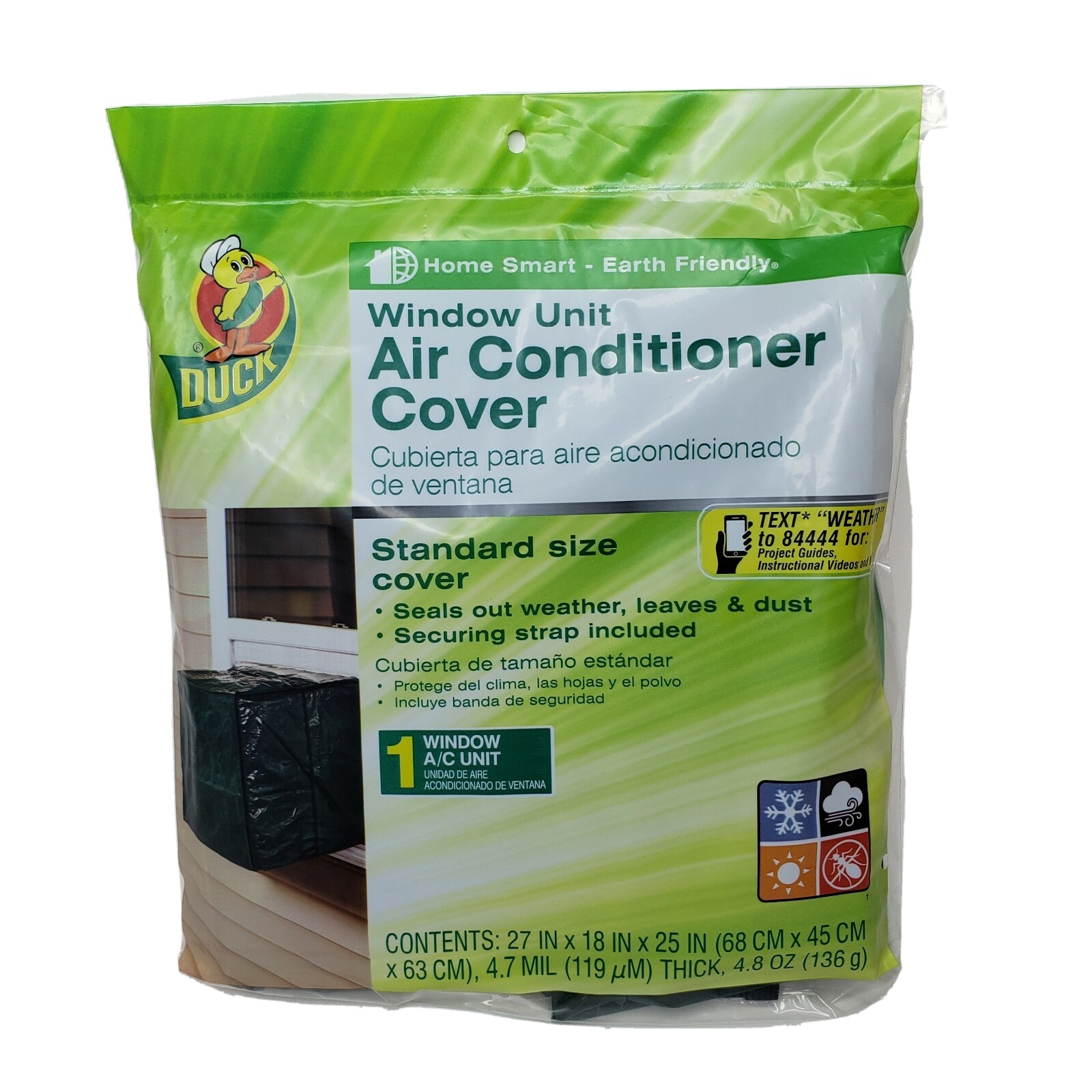 Duck Brand A/C Cover Standard Window Unit Reusable Green 27 x 18 x 25 Inch