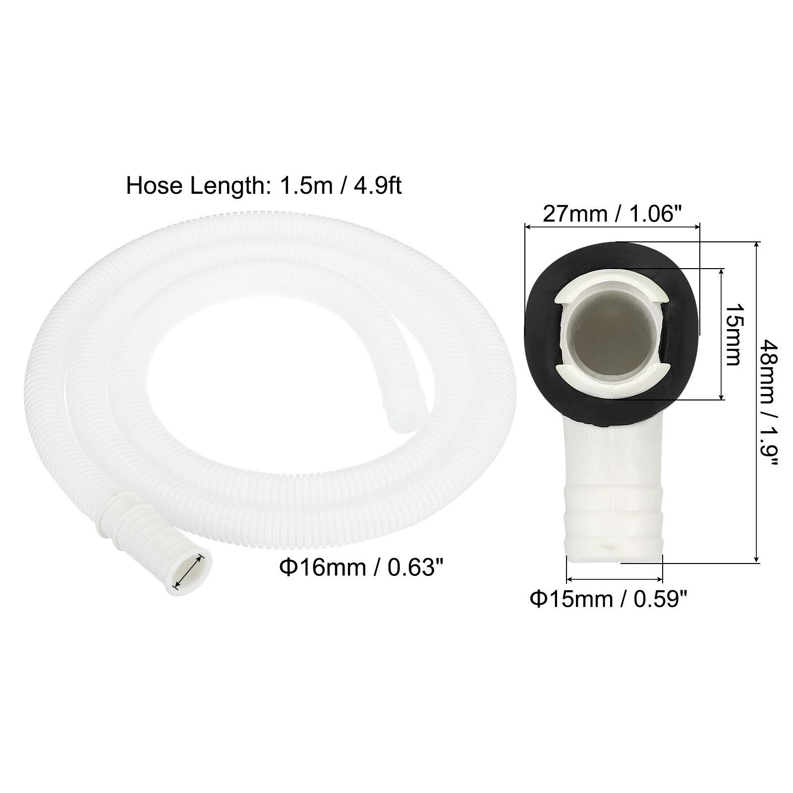 4.9ft Air Conditioner Drain Hose Kit, Hose with Clamp Connector 8, White