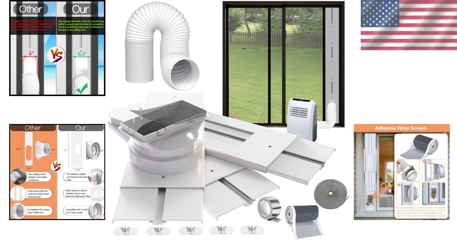 Energy Saving Sliding Door AC Vent Kit – 95&Prime; with Screen Net