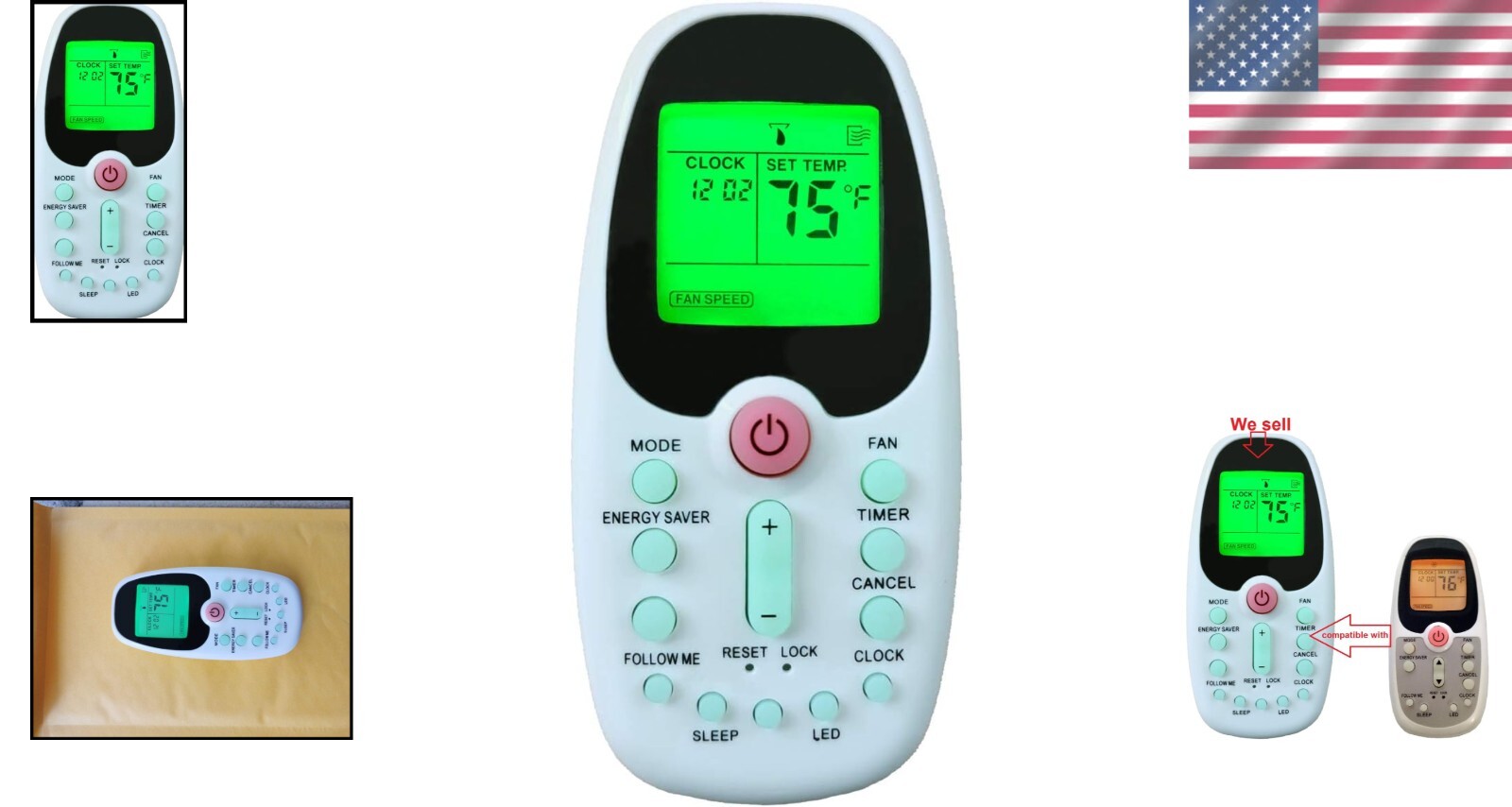Ergonomic Green Backlit Air Conditioner Remote Control for Arctic King Models