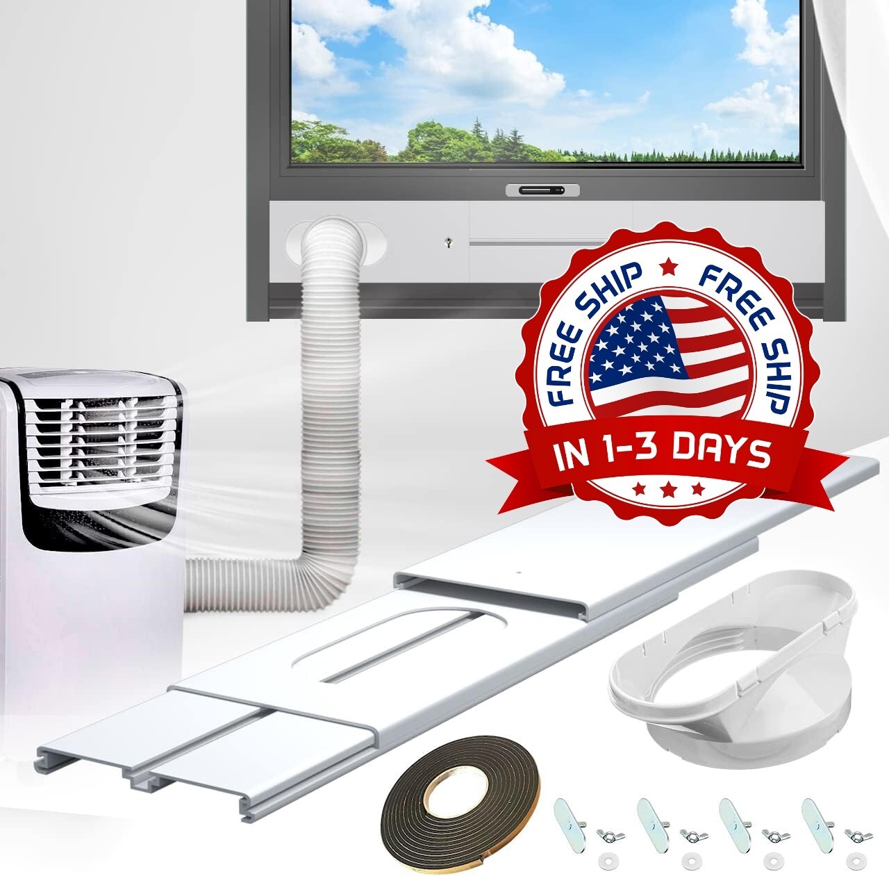 Kit De Ventana De Aire Acondicionado Portatil Con Manguera De Escape De 5.0 Pulg