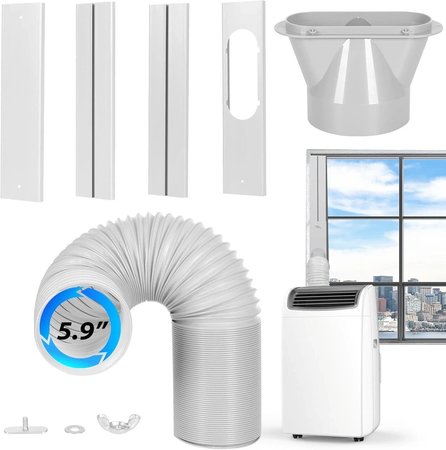 Portable AC Window Vent Kit with 5.9&Prime; Exhaust Hose Universal Portable