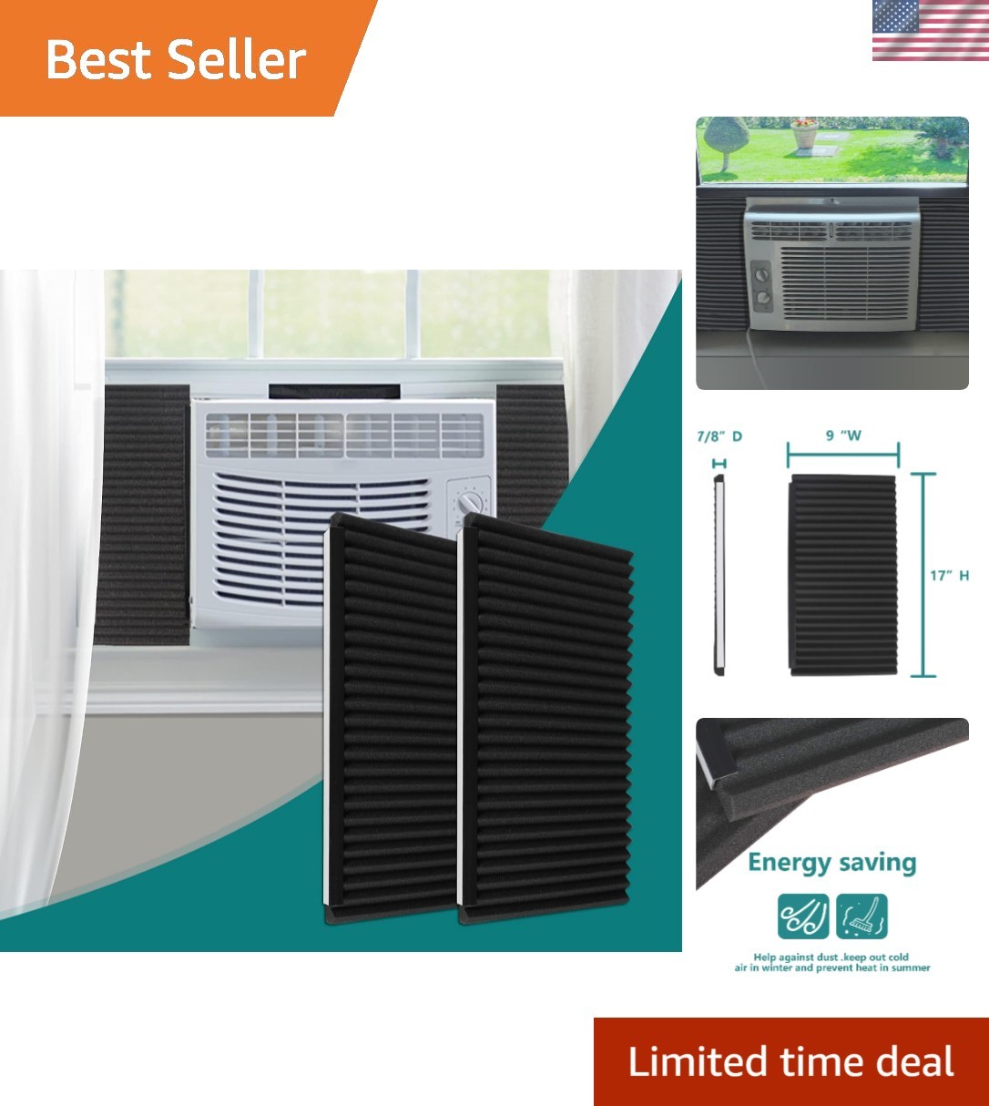 Window Air Conditioner Insulating Foam Panels Kit 17x9x7/8 Inch 2 Pieces