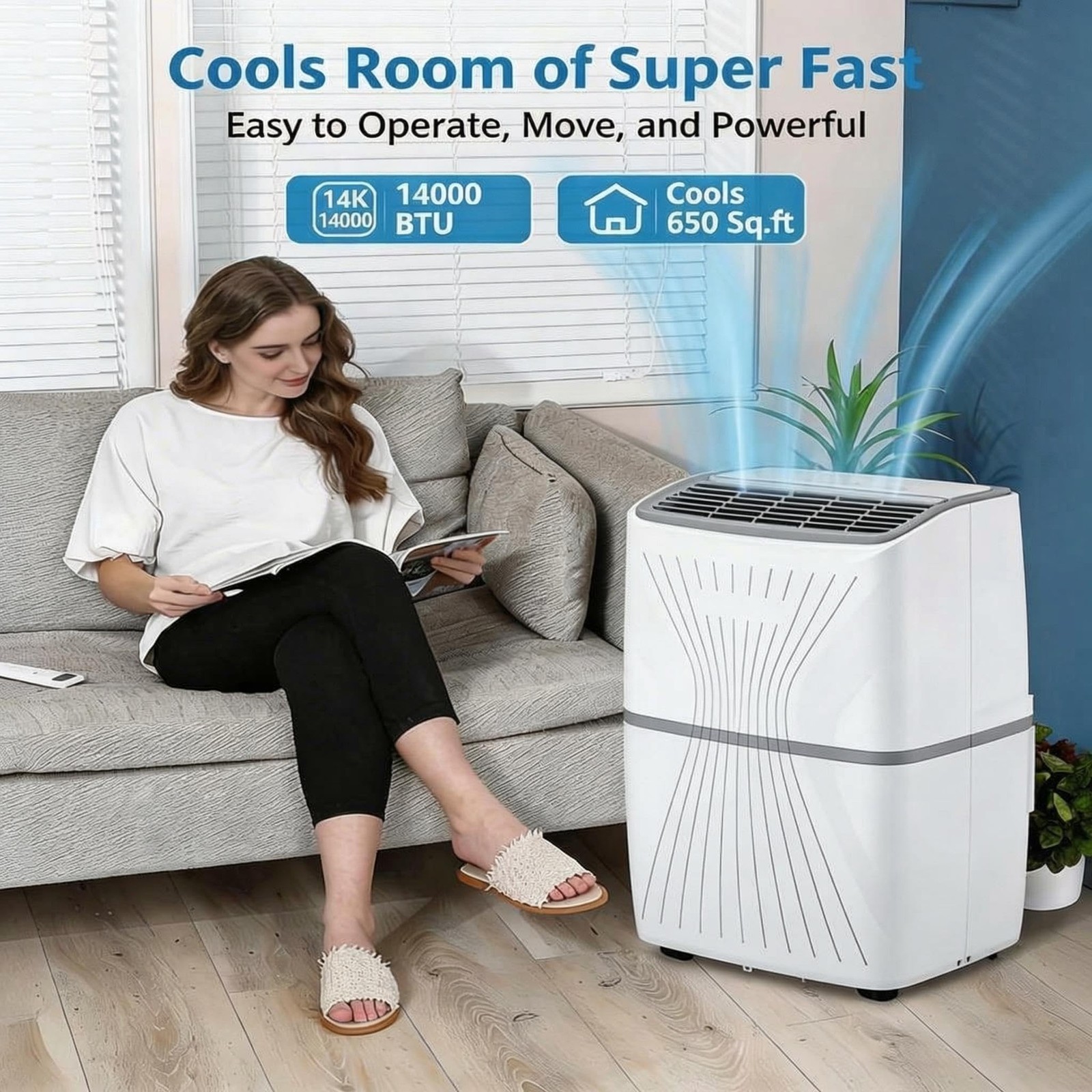 Portable Air Conditioner 14000 BTU AC Unit, Remote Control Up to 650 Sq ft Fan