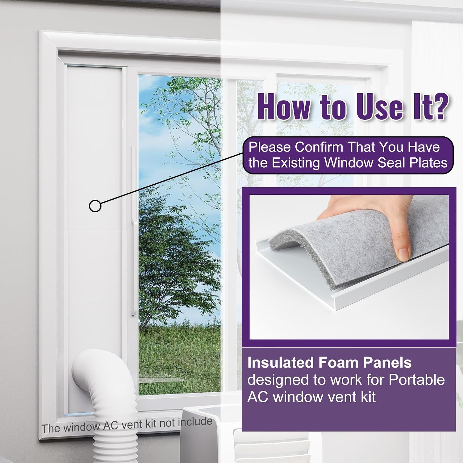 Insulated Foam Panels for Portable AC Window Vent Kit,Adjustable Thick Air Co…