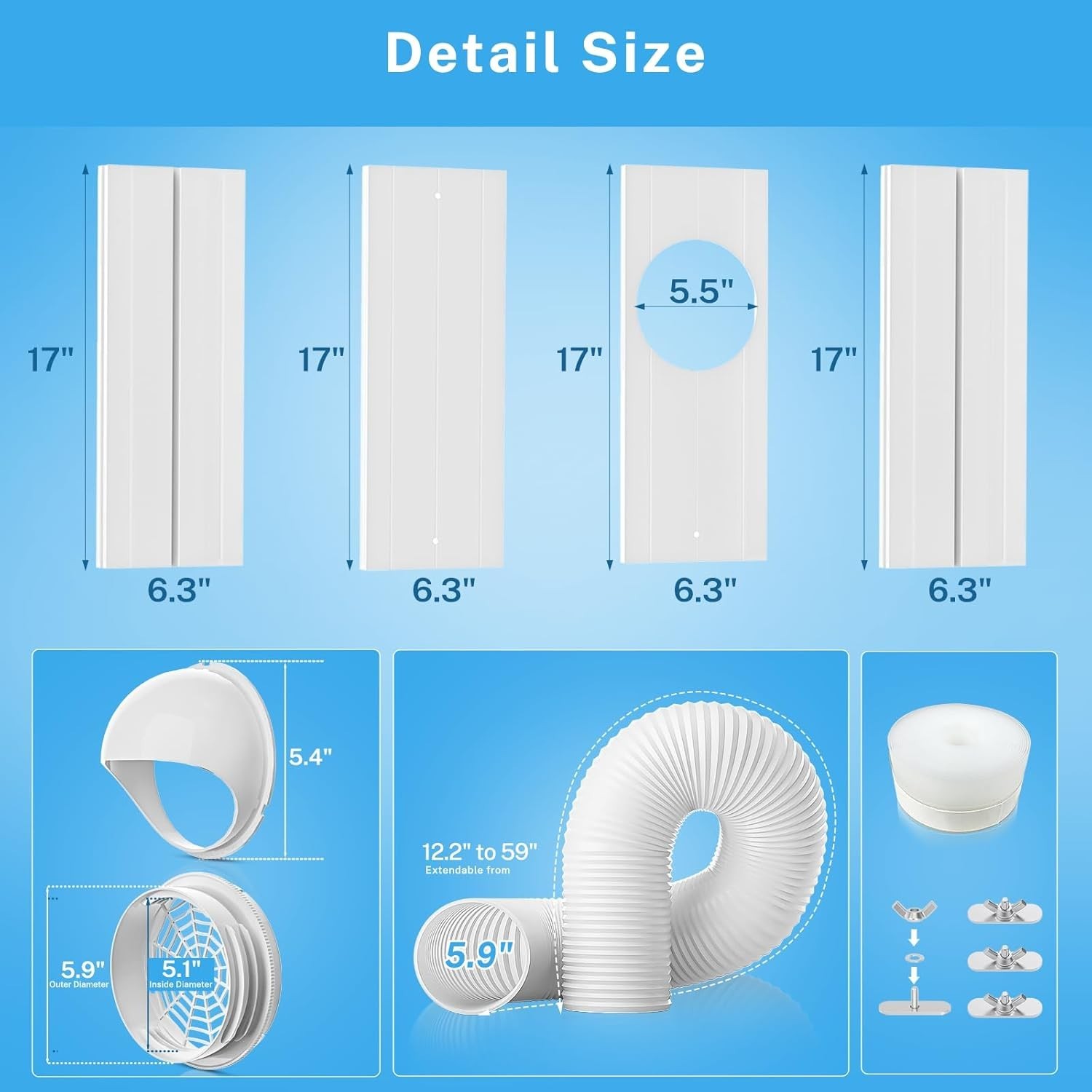 Kit de aire acondicionado portátil para ventana con manguera de escape de 5,9&Prime; p