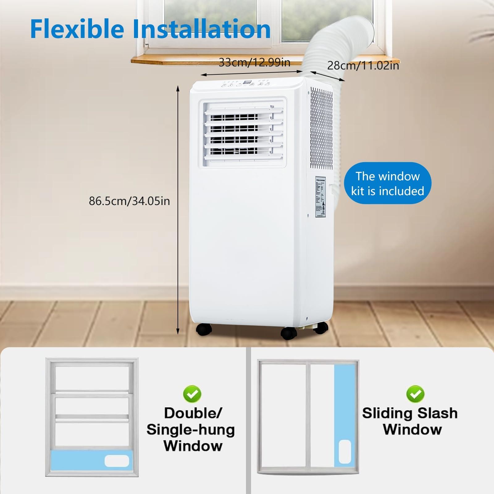 10,000 BTU Portable Air Conditioner 3-in-1 AC w/ Remote, Fan & Dehumidifier LED