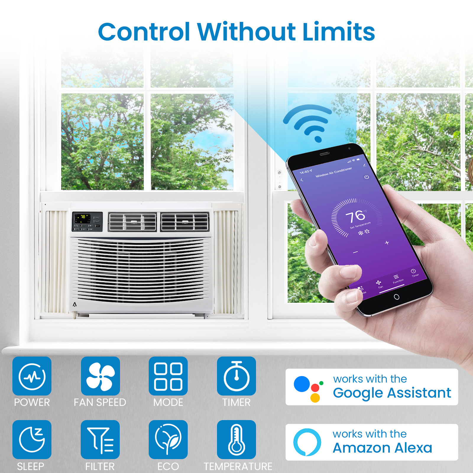 10,000BTU Window Air Conditioner Dry Cool for 450 Sq.Ft Remote/App Control