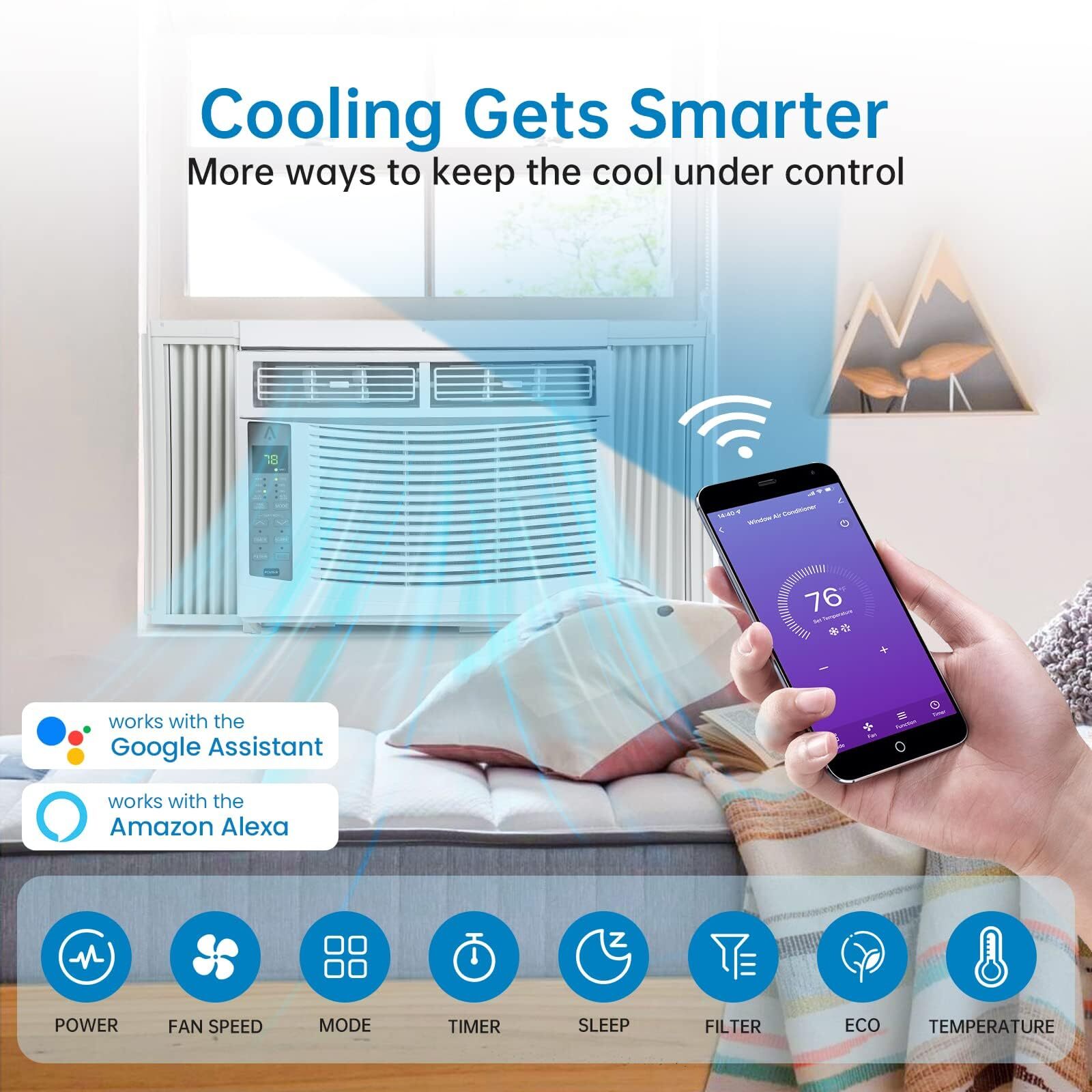 6000BTU Window Air Conditioner Mini Window AC Unit WIFI Timer w/Remote Control