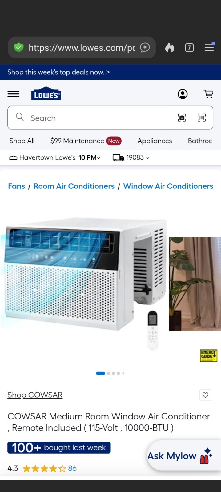 COWSAR 10,000 BTU 115V Window AC w/ Remote, Digital Display, 24hr Timer